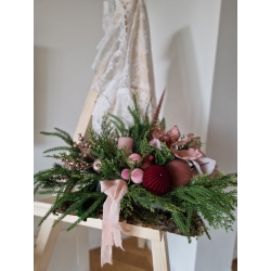 Stroik świąteczny bożonarodzeniowy ze świecą Pudrowy Róż